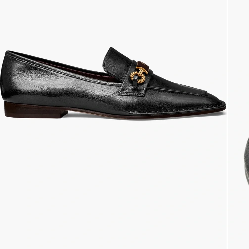 Tory Burch Black Leather Loafers with Gold and Brown Accents - Picture 5 of 15